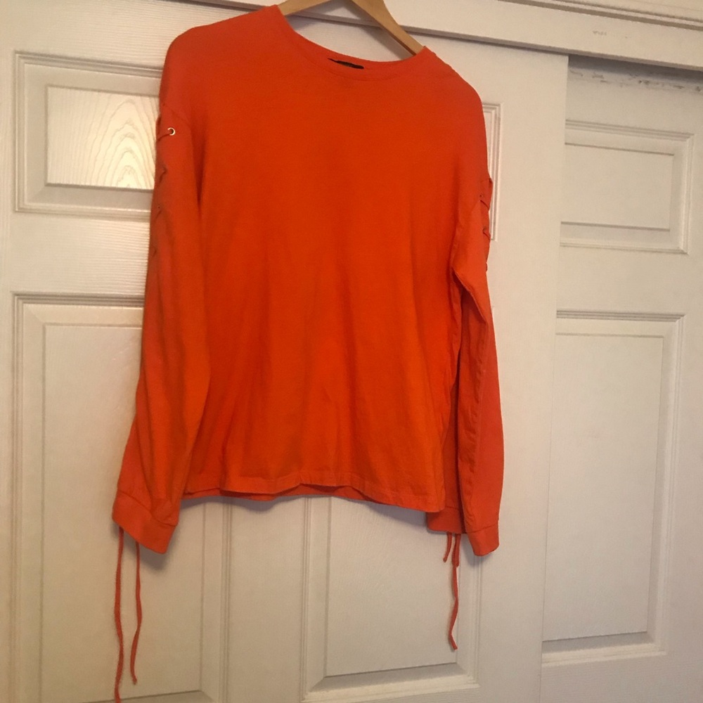 FOREVER 21 Orange Lace Up Sleeve Top SZ M